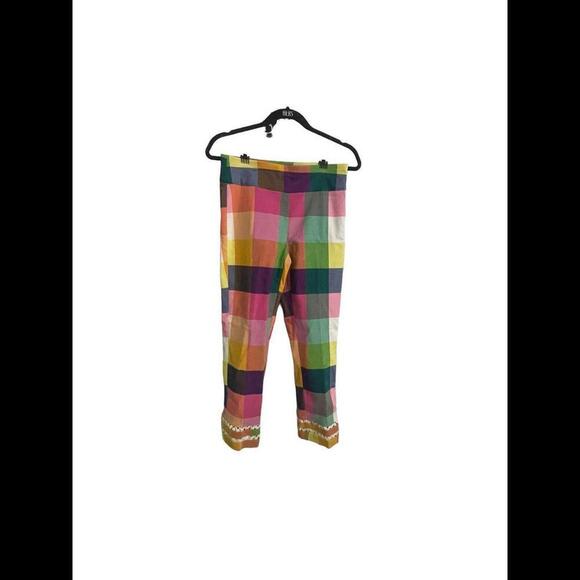 Crown And Ivy Stretch Flat Front Pull On Pant 4 Multicolor Plaid Ric Rac Accent - Picture 1 of 3